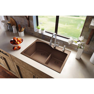 Quartz Classic 33' x 22' x 10' Double-Basin Drop-In Kitchen Sink in Mocha