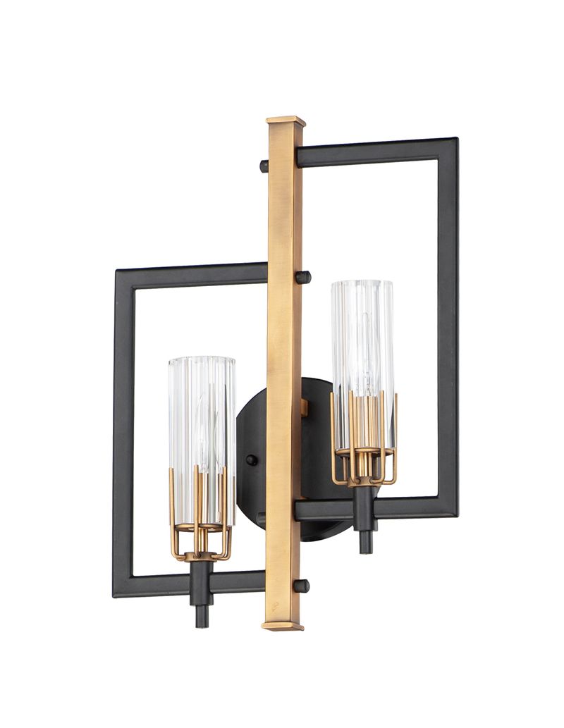 Flambeau 18' 2 Light Wall Sconce in Black and Antique Brass
