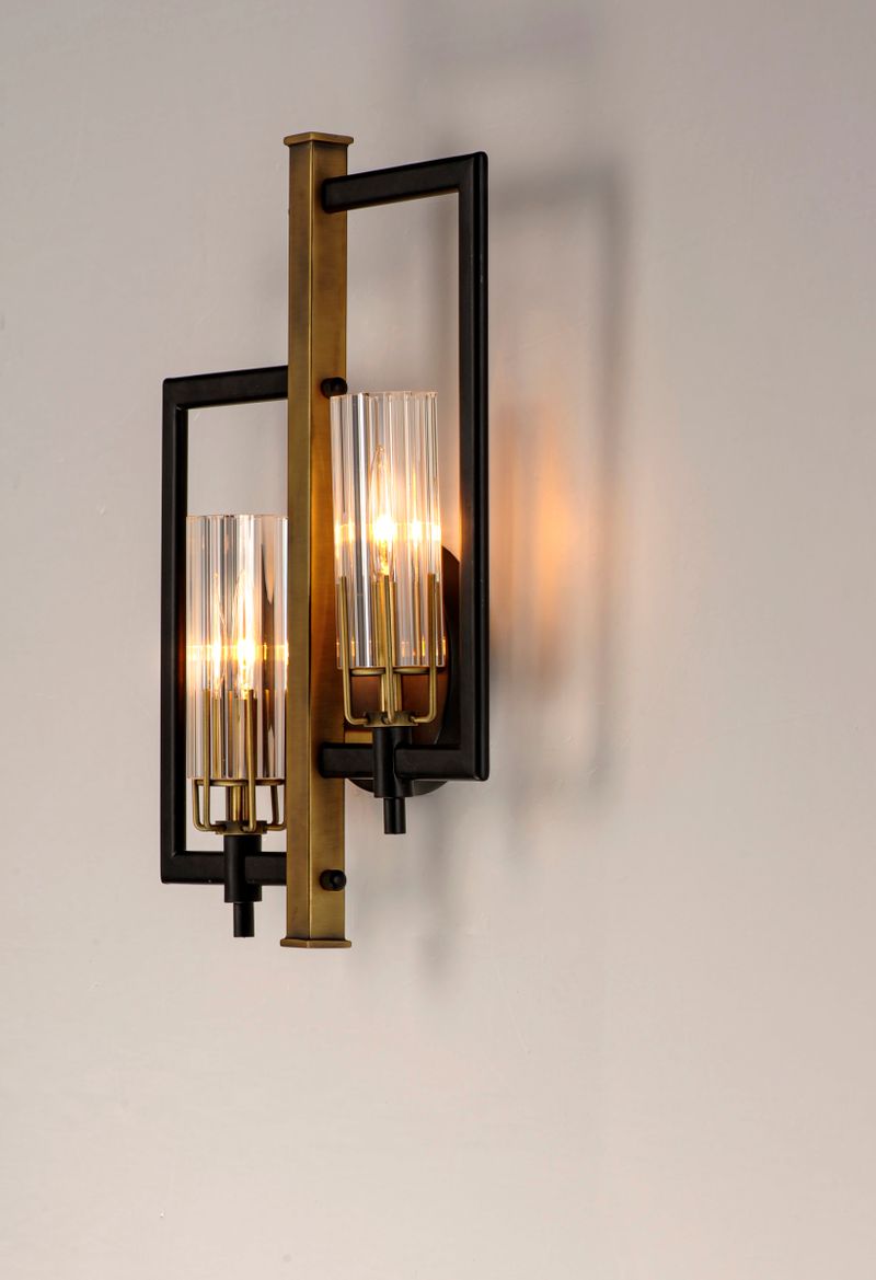 Flambeau 18' 2 Light Wall Sconce in Black and Antique Brass