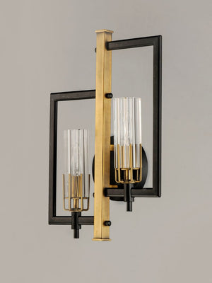 Flambeau 18' 2 Light Wall Sconce in Black and Antique Brass