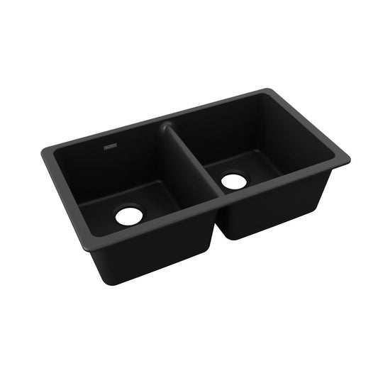 Quartz Classic 33" x 18.5" x 9.5" Double-Basin Undermount Kitchen Sink in Black