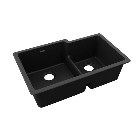 Quartz Classic 33" x 20.5" x 9.5" Double-Basin Undermount Kitchen Sink in Black