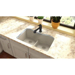 Quartz Classic 33' x 20' x 9.5' Double-Basin Undermount Kitchen Sink in Bisque