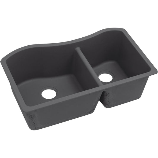 Quartz Luxe 32.5" x 20" x 10" Double-Basin Undermount Kitchen Sink in Charcoal