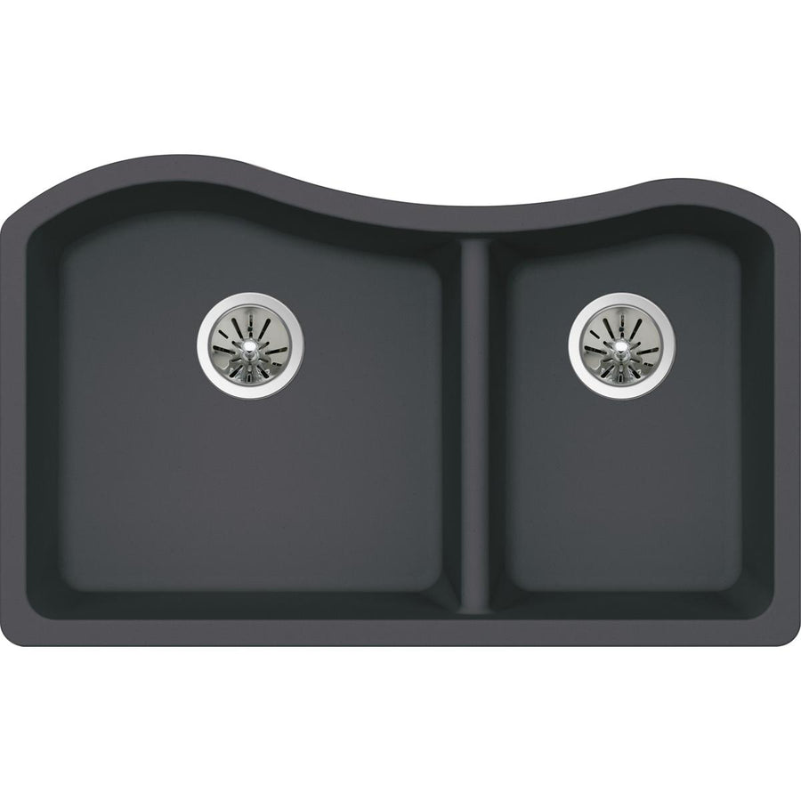 Quartz Luxe 32.5' x 20' x 10' Double-Basin Undermount Kitchen Sink in Charcoal