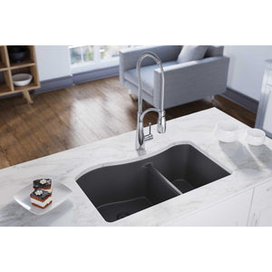 Quartz Luxe 32.5' x 20' x 10' Double-Basin Undermount Kitchen Sink in Charcoal