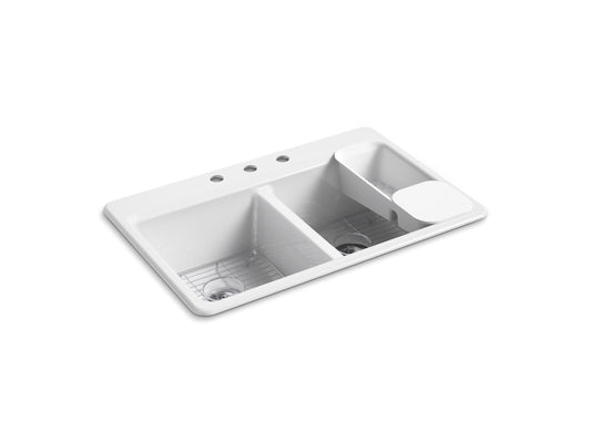 Riverby 33" x 22" x 9.63" Double-Basin Workstation Drop-In Kitchen Sink in White