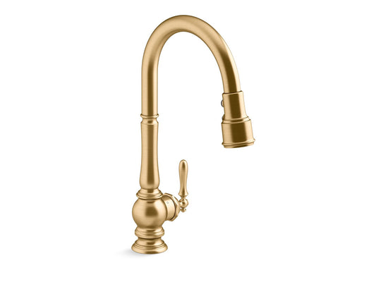 Artifacts Touchless Pull-Down Kitchen Faucet in Vibrant Brushed Moderne Brass