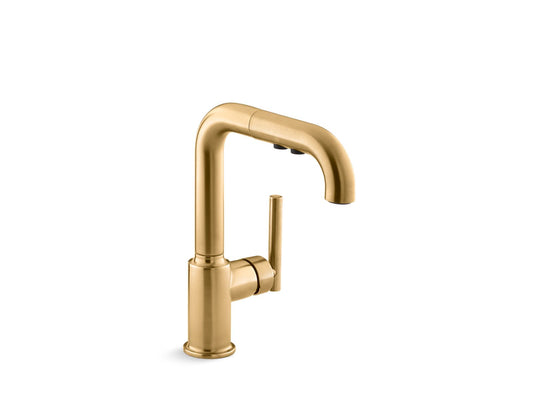 Purist 7" Pull-Out Kitchen Faucet in Vibrant Brushed Moderne Brass