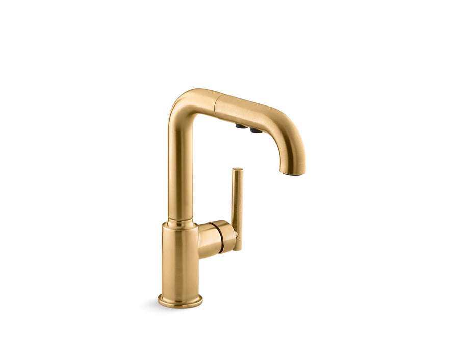 Purist 7' Pull-Out Kitchen Faucet in Vibrant Brushed Moderne Brass