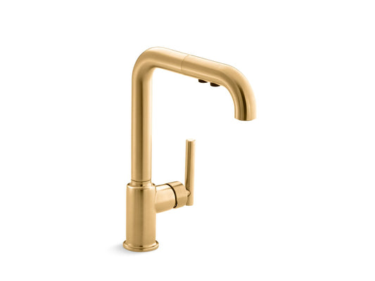 Purist 8" Pull-Out Kitchen Faucet in Vibrant Brushed Moderne Brass
