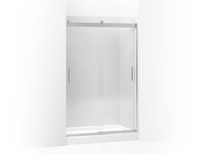 Levity Clear Tempered Glass Shower Door in Bright Polished Silver with Blade Handles