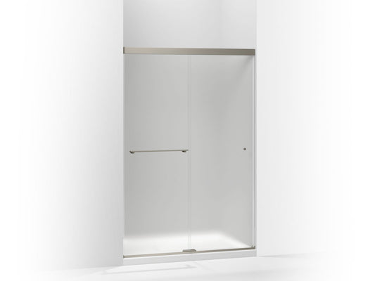 Revel Frosted Tempered Glass Shower Door in Anodized Brushed Nickel