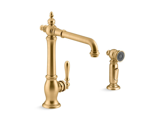 Artifacts Single-Handle Kitchen Faucet in Vibrant Brushed Moderne Brass