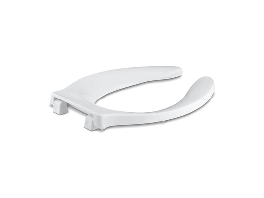 Stronghold Elongated Toilet Seat in White with Self-Sustaining Hinges