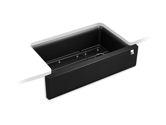 Cairn 35.69" x 21.19" x 10.13" Single-Basin Undermount Kitchen Sink in Matte Black with Fluted Design