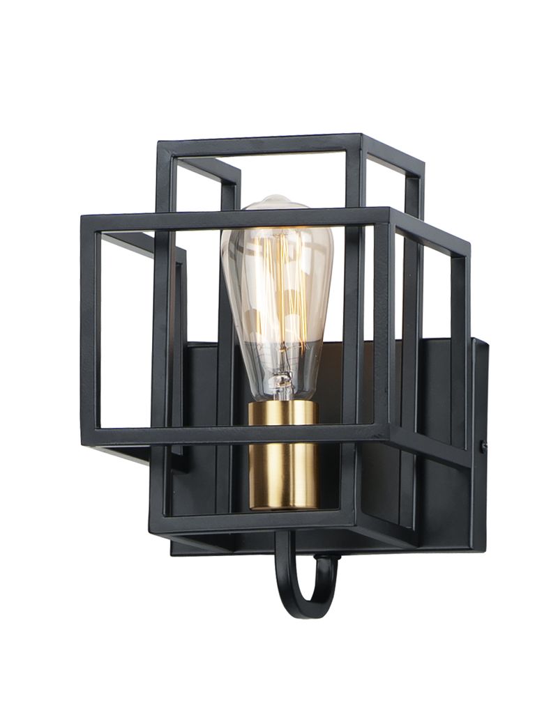 Liner 10' Single Light Wall Sconce in Black and Satin Brass