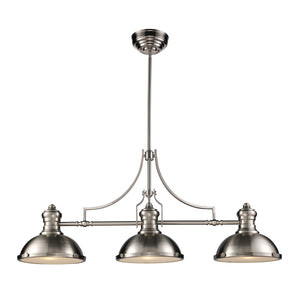 Chadwick 47' 3 Light Island Light in Satin Nickel Metal Shade & Satin Nickel