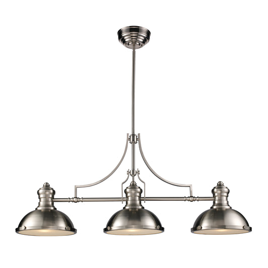 Chadwick 47" 3 Light Island Light in Satin Nickel Metal Shade & Satin Nickel