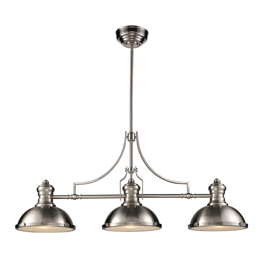 Chadwick 47' 3 Light Island Light in Satin Nickel Metal Shade & Satin Nickel