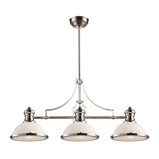 Chadwick 47" 3 Light Island Light in Gloss White Metal Shade & Polished Nickel