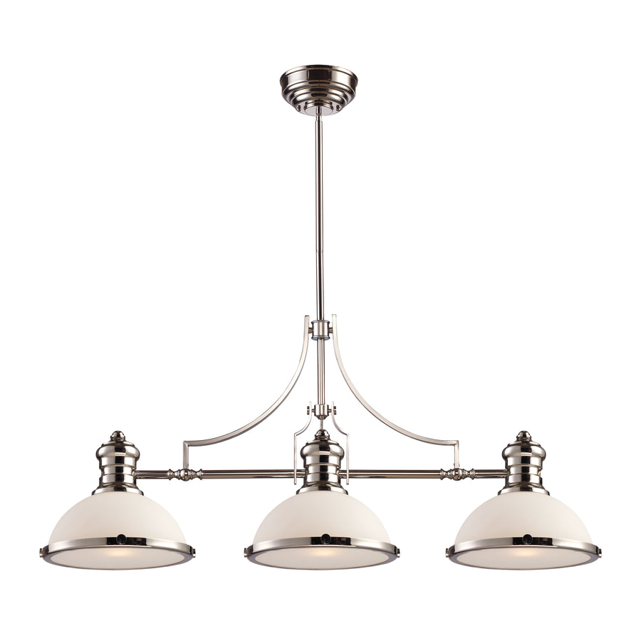 Chadwick 47' 3 Light Island Light in Gloss White Metal Shade & Polished Nickel