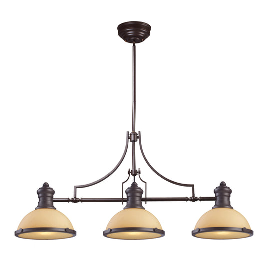 Chadwick 47" 3 Light Island Light in Off White Glass & Oiled Bronze