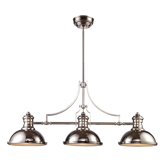 Chadwick 47" 3 Light Island Light in Polished Nickel Metal Shade & Polished Nickel