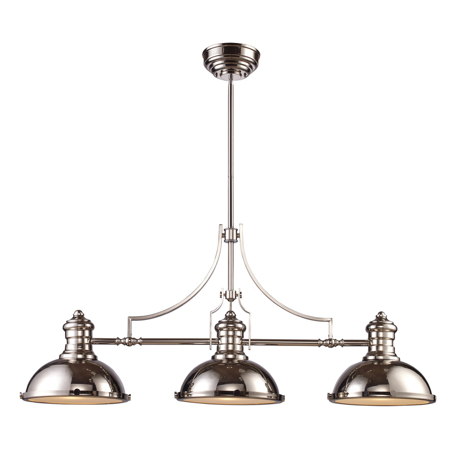 Chadwick 47' 3 Light Island Light in Polished Nickel Metal Shade & Polished Nickel