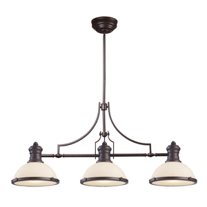 Chadwick 47' 3 Light Island Light in White Glass & Oiled Bronze