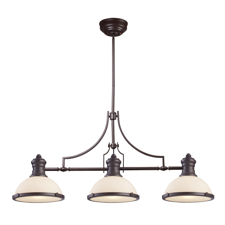 Chadwick 47' 3 Light Island Light in White Glass & Oiled Bronze