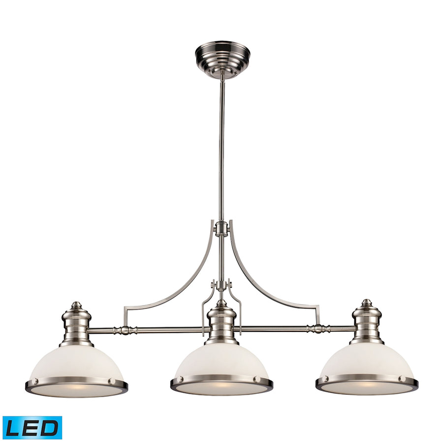 Chadwick 47' 3 Light LED Island Light in Gloss White Metal Shade & Satin Nickel