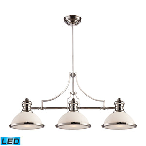 Chadwick 47' 3 Light LED Island Light in Gloss White Metal Shade & Polished Nickel