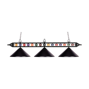 Designer Classics 58' 3 Light Island Light in Black Metal Shade & Matte Black