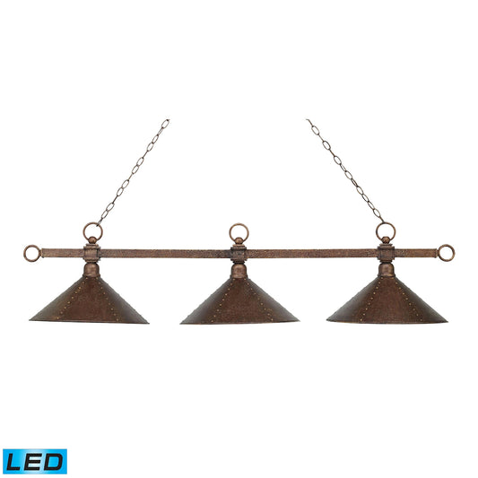 Designer Classics 58" 3 Light LED Island Light in Antique Copper Hammered Metal Shade & Antique Copper