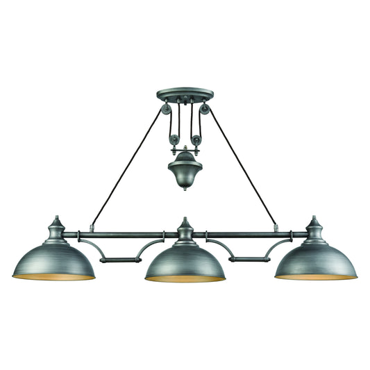 Farmhouse 56" 3 Light Island Light in Weathered Zinc