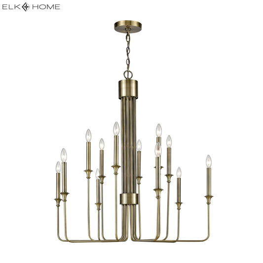 Edward 36" 12 Light Chandelier in Antique Brass