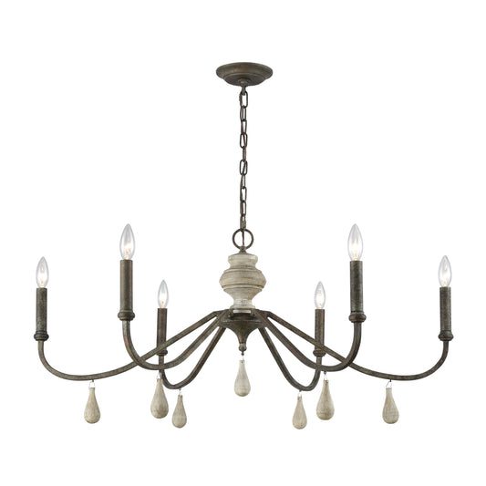 French Connection 38" 6 Light Chandelier in Malted Rust