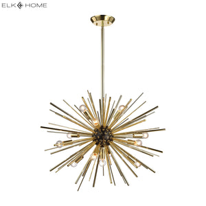 Starburst 27' 12 Light Chandelier in Polished Gold