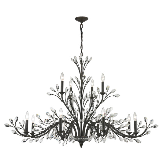 Crystal Branches 52" 12 Light Chandelier in Burnt Bronze