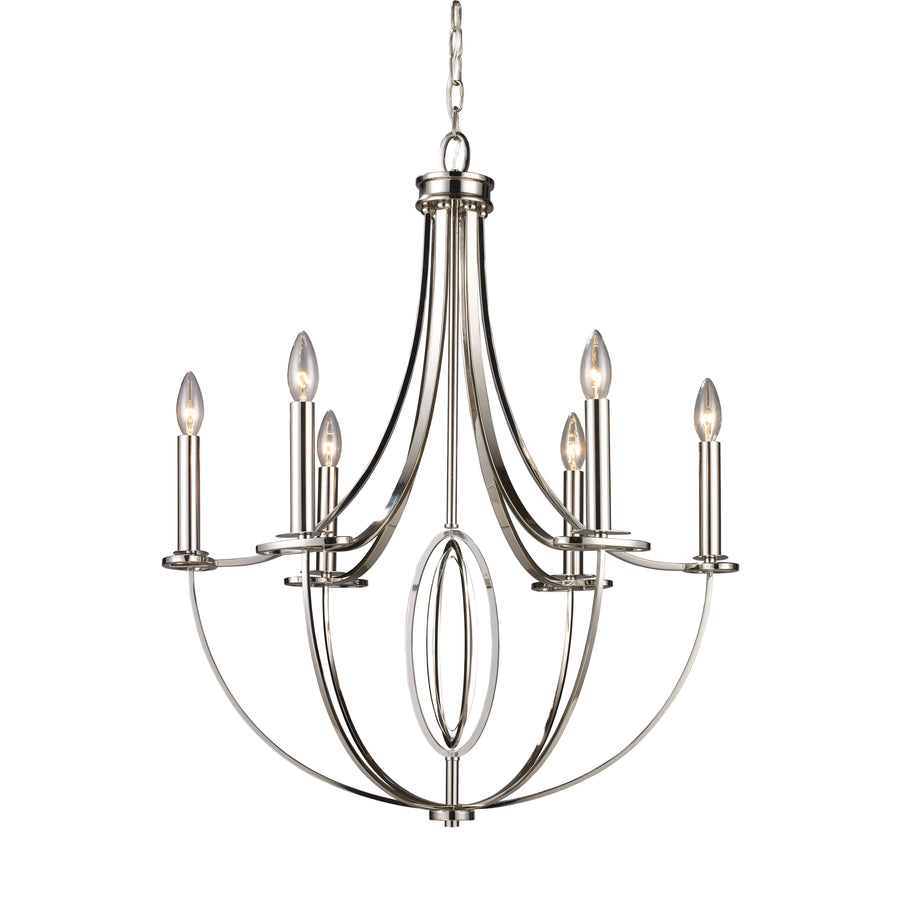 Dione 25' 6 Light Chandelier in Polished Nickel