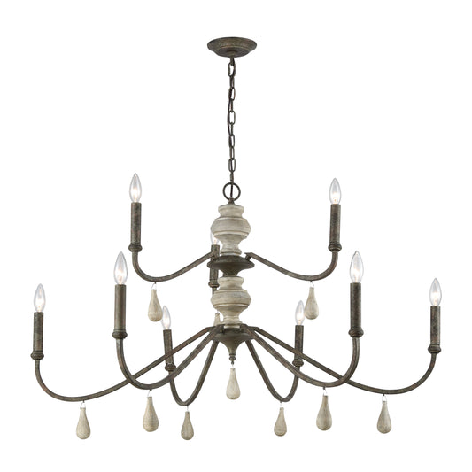 French Connection 42" 9 Light Chandelier in Malted Rust