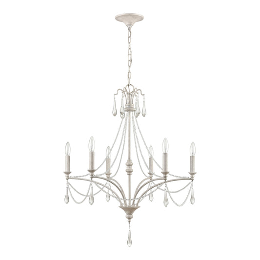 French Parlor 27" 6 Light Chandelier in Vintage White