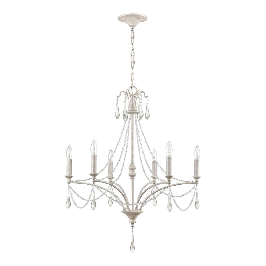 French Parlor 27' 6 Light Chandelier in Vintage White