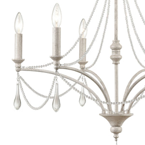 French Parlor 27' 6 Light Chandelier in Vintage White