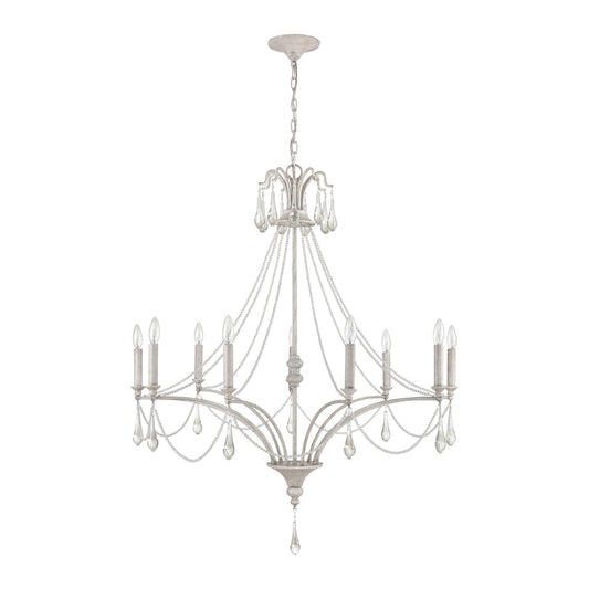 French Parlor 38" 9 Light Chandelier in Vintage White