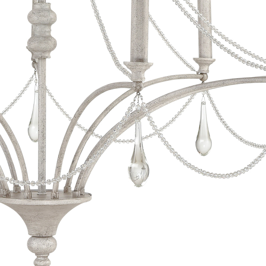 French Parlor 38' 9 Light Chandelier in Vintage White