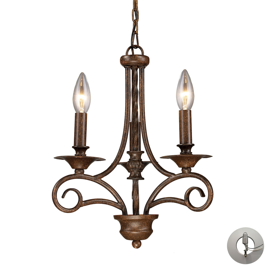 Gloucester 12' 3 Light Chandelier in Antique Bronze with Adapter Kit