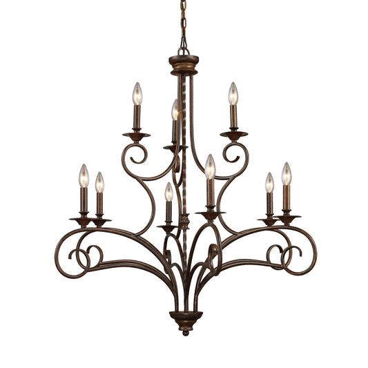 Gloucester 35.5" 9 Light Chandelier in Weathered Bronze