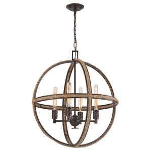 Natural Rope 24' 4 Light Chandelier in Oil Rubbed Bronze